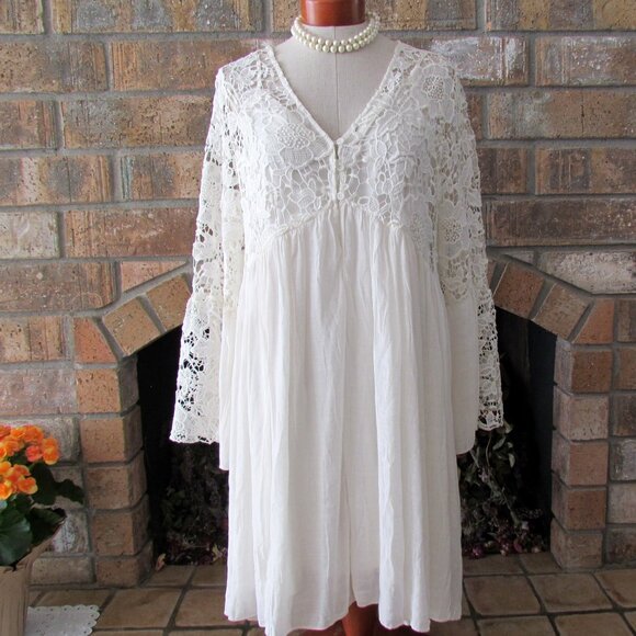 LACE DRESS or NIGHTGOWN, L, IVORY OVER-DRESS w KNEE-LENGTH SLIP by J. GEE, NWT - Picture 2 of 6